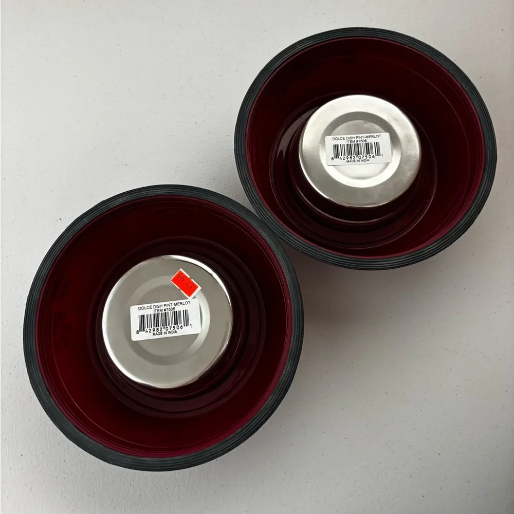 Set of 2 Merlot Paw Print Stainless Steel Loving Pets Dolce Dishes